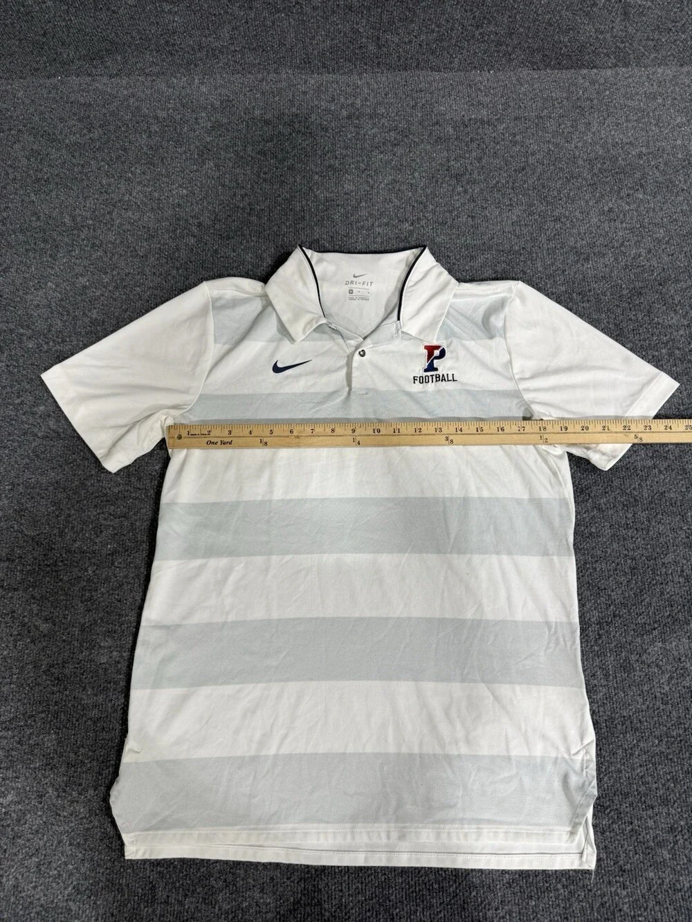 Nike Dri-FIT Penn Football Polo Shirt Mens Medium White Gray Striped Embroidered